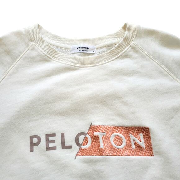 Peloton Cream Embroidered Crew Neck French Terry Pullover Sweatshirt Women Sz L - Picture 4 of 10